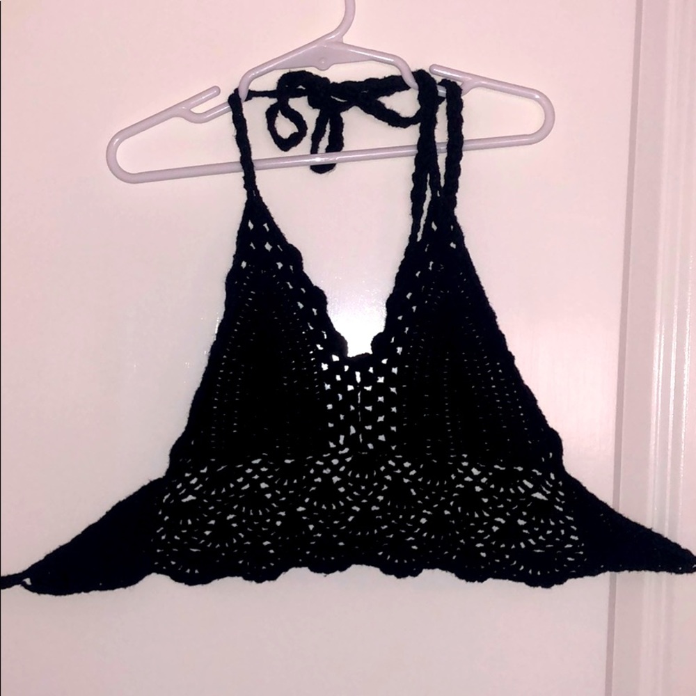 Black Crochet Crop Top